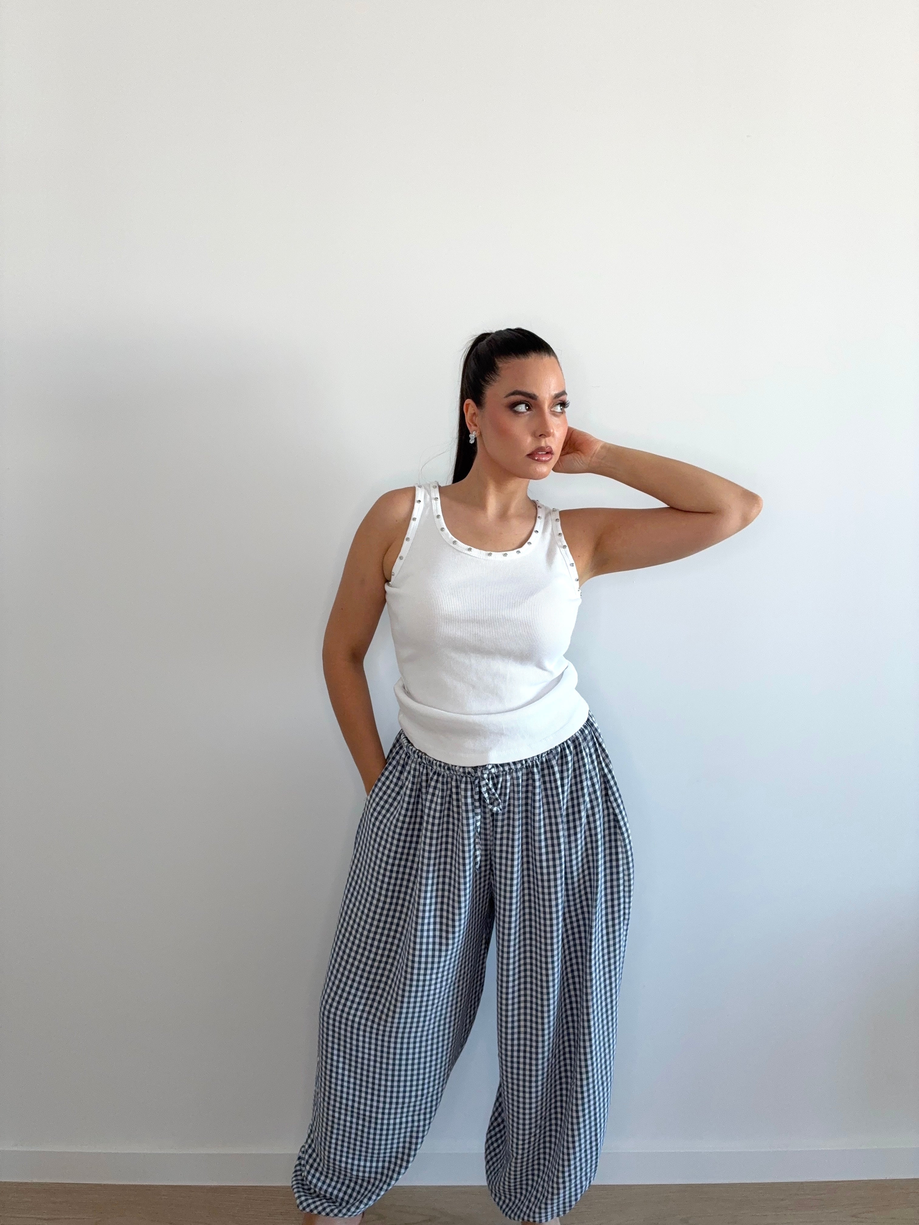 Pantalón bombacho de cuadro vichy