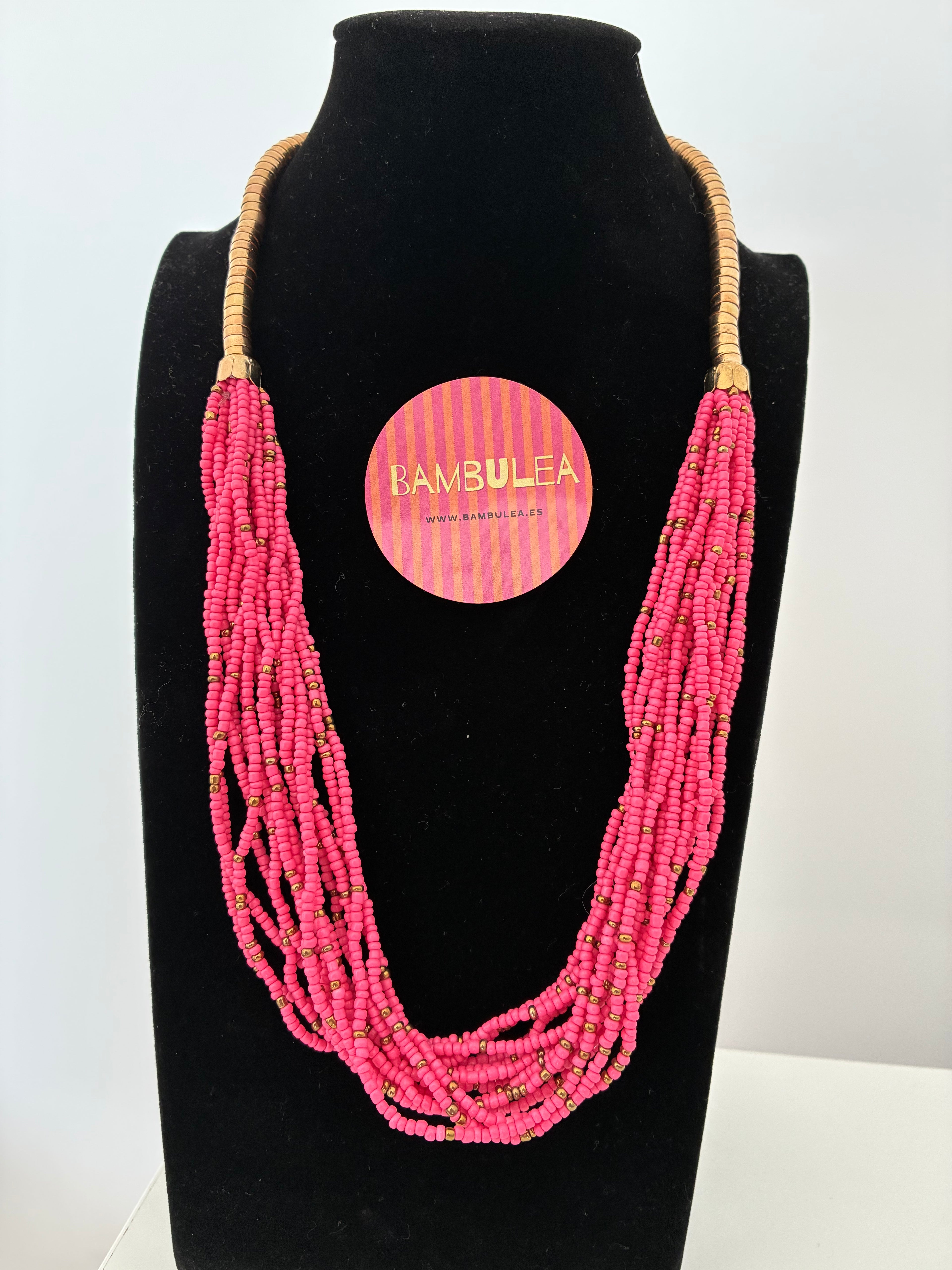Collar Etiopía rosa y dorado