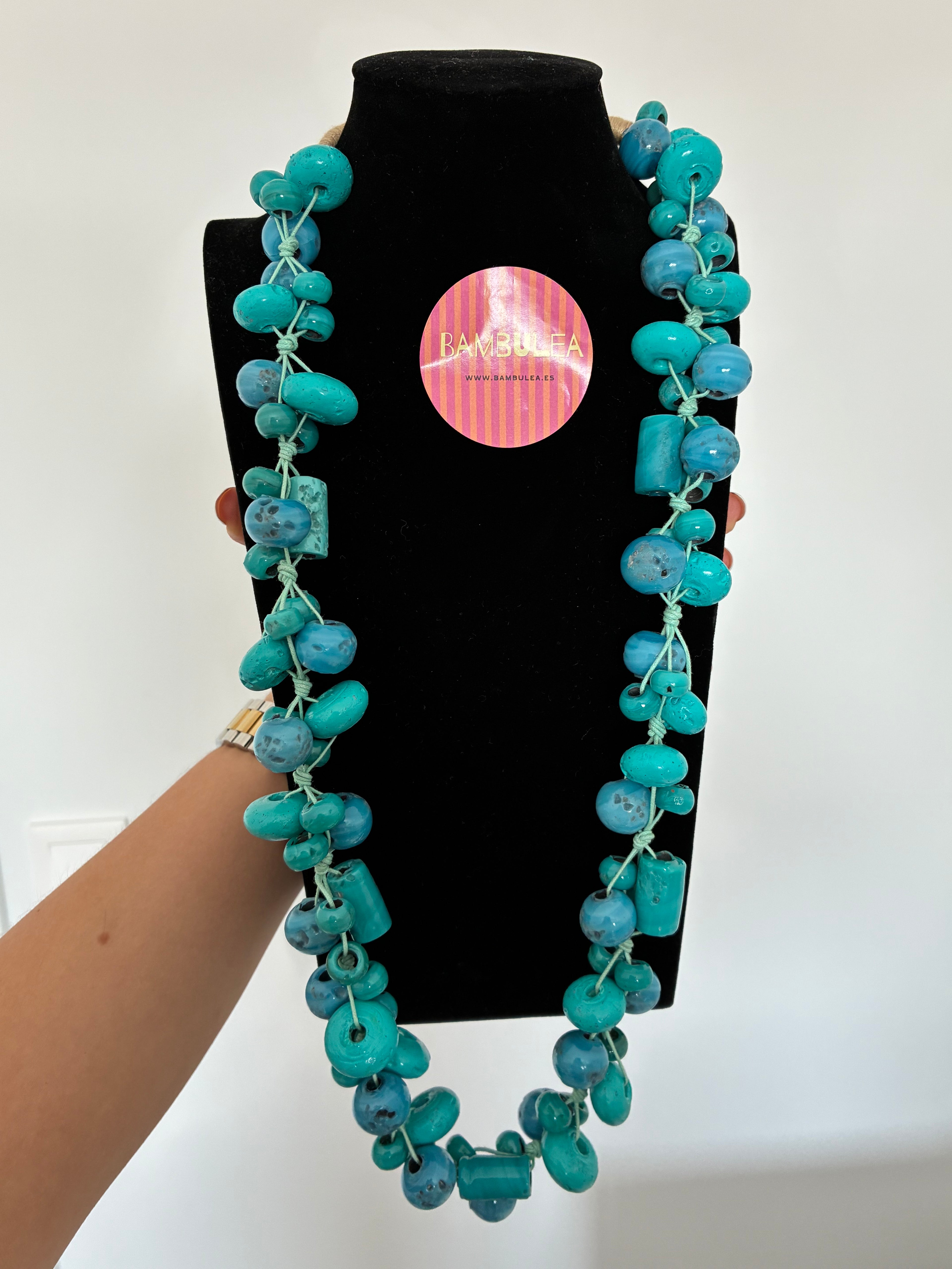 Collar largo artesanal azul largo