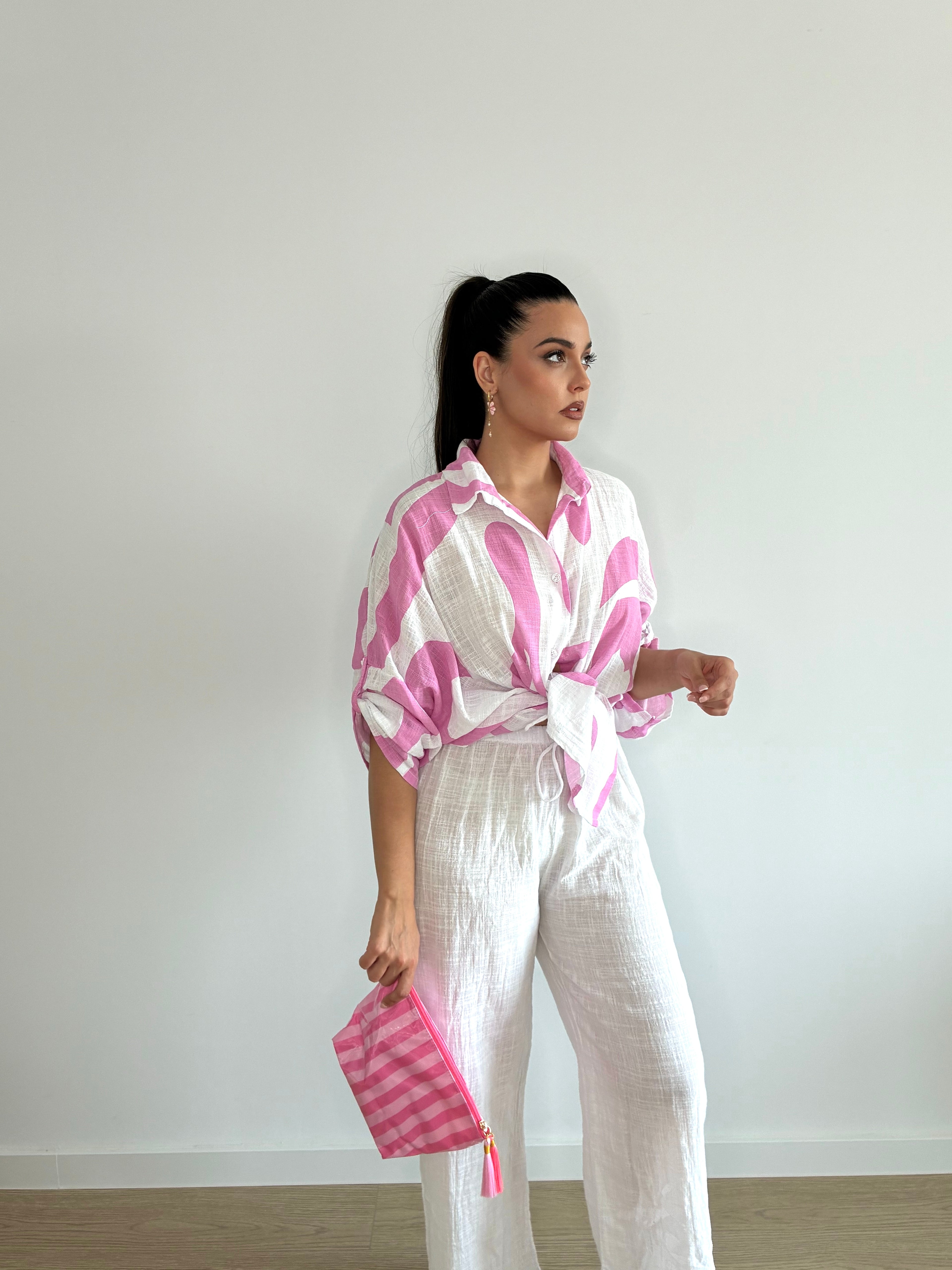 Camisa vestido estampado de lino