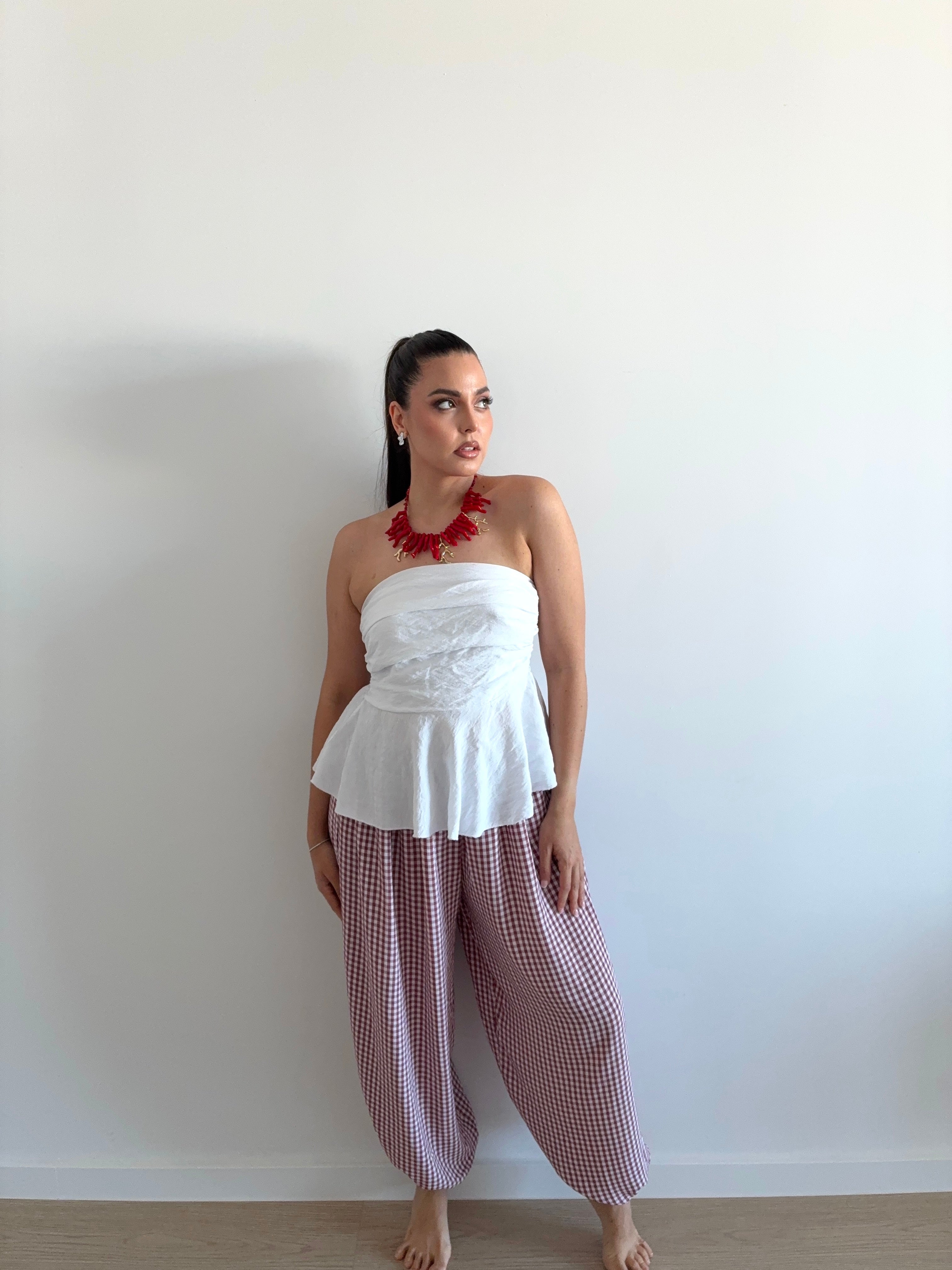Pantalón bombacho de cuadro vichy