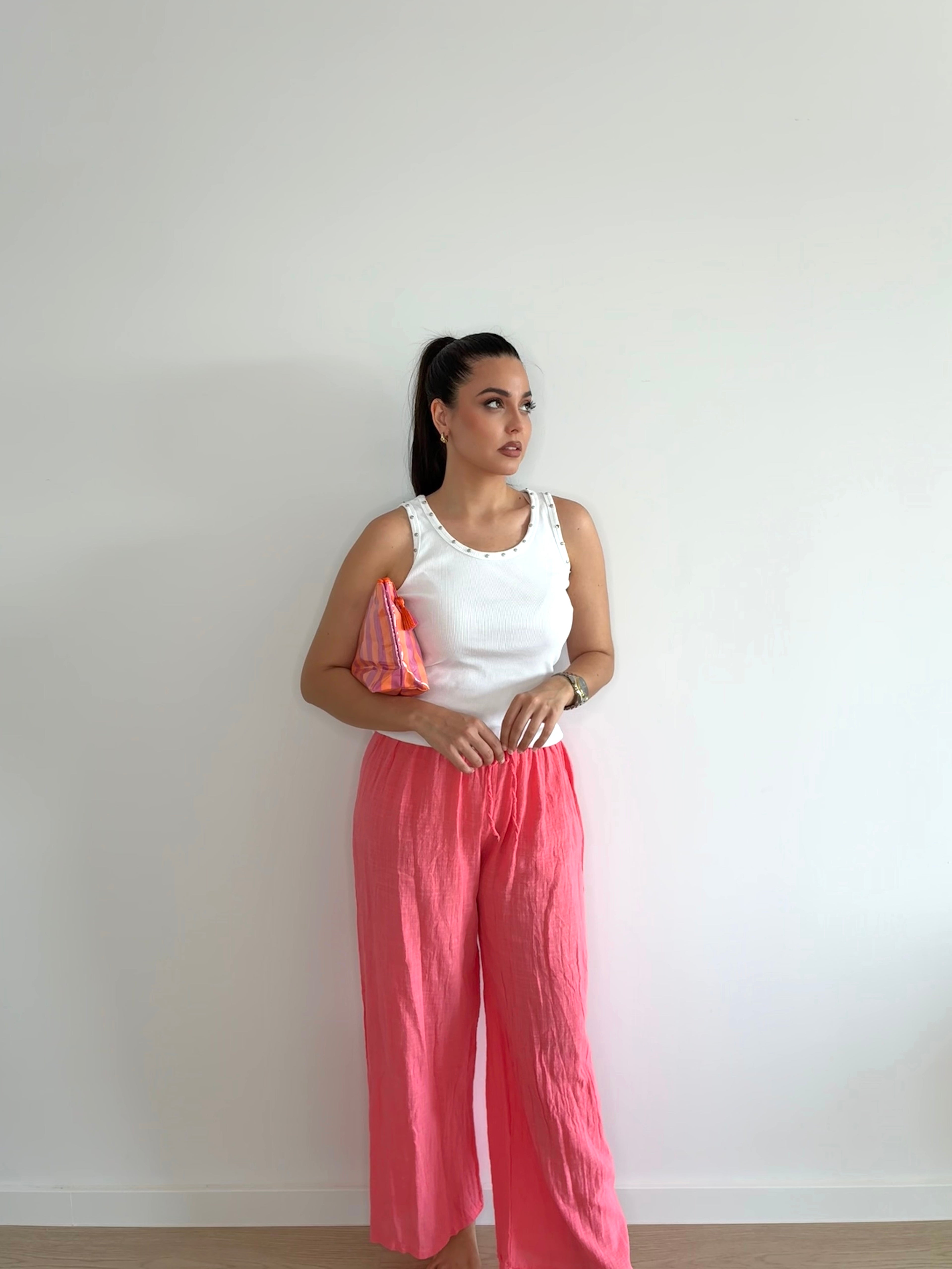 Pantalón de lino coral
