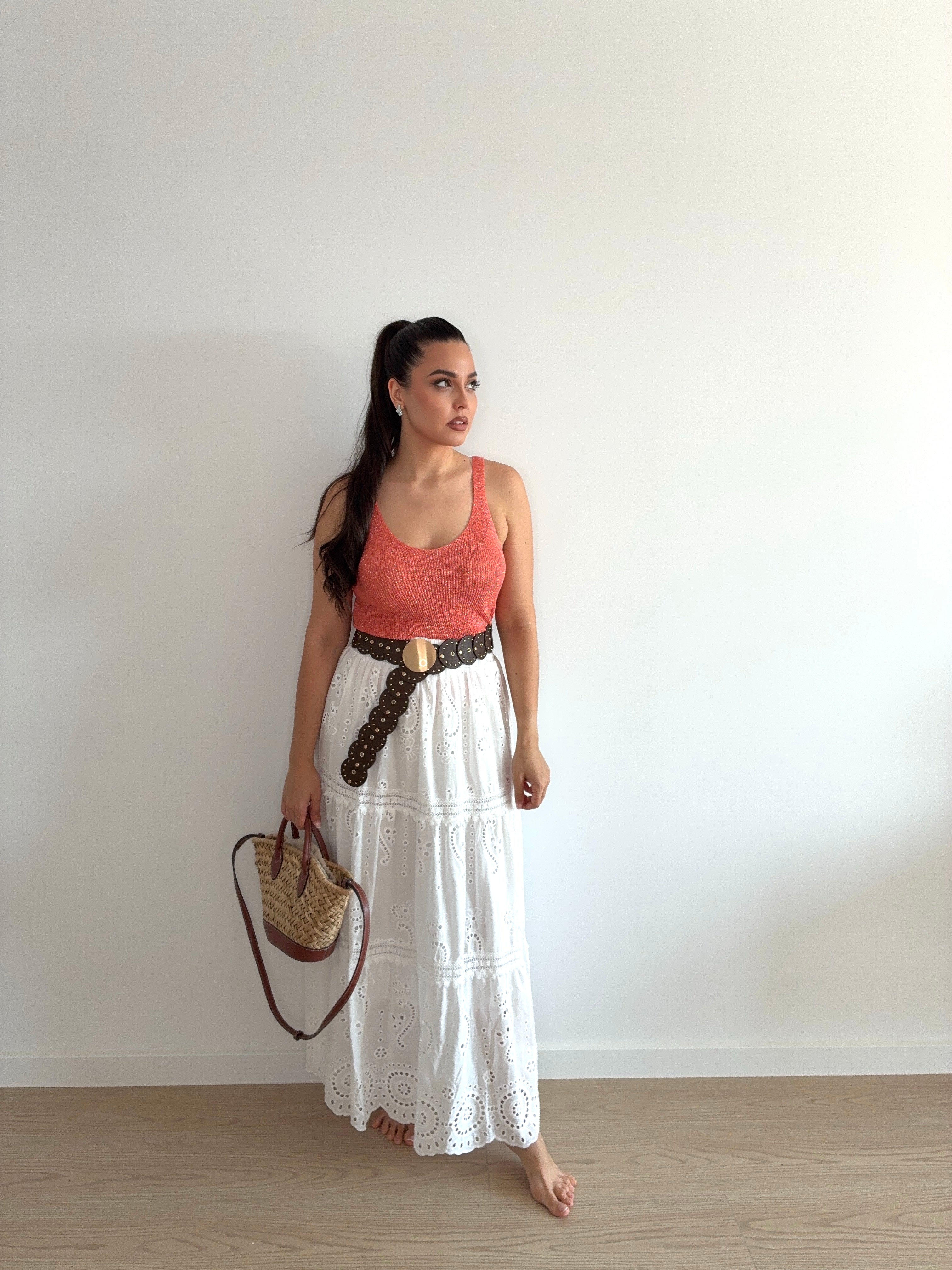 Falda ibicenca blanca con bordado