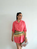 Camisa vestido coral de lino