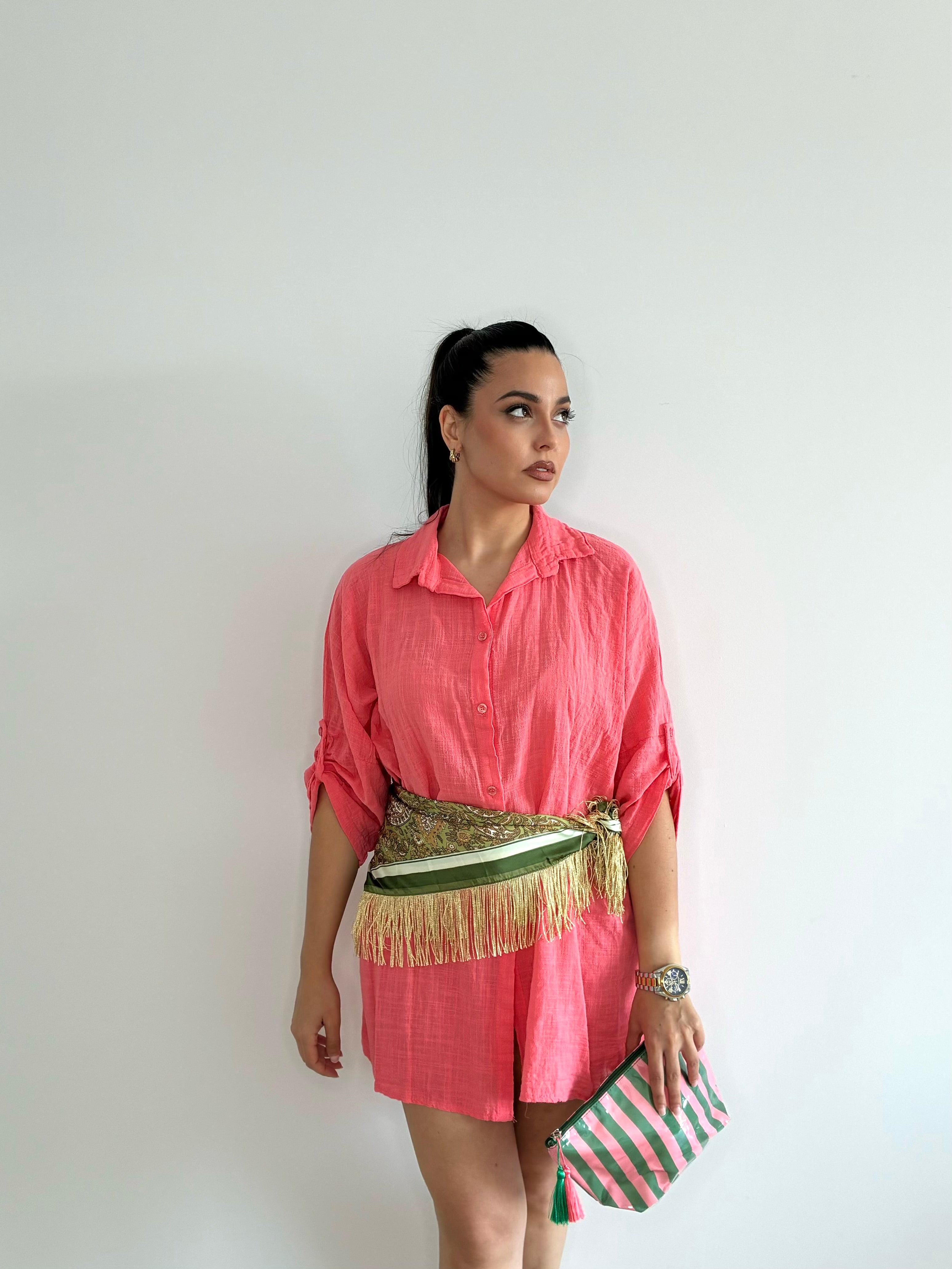 Camisa vestido coral de lino