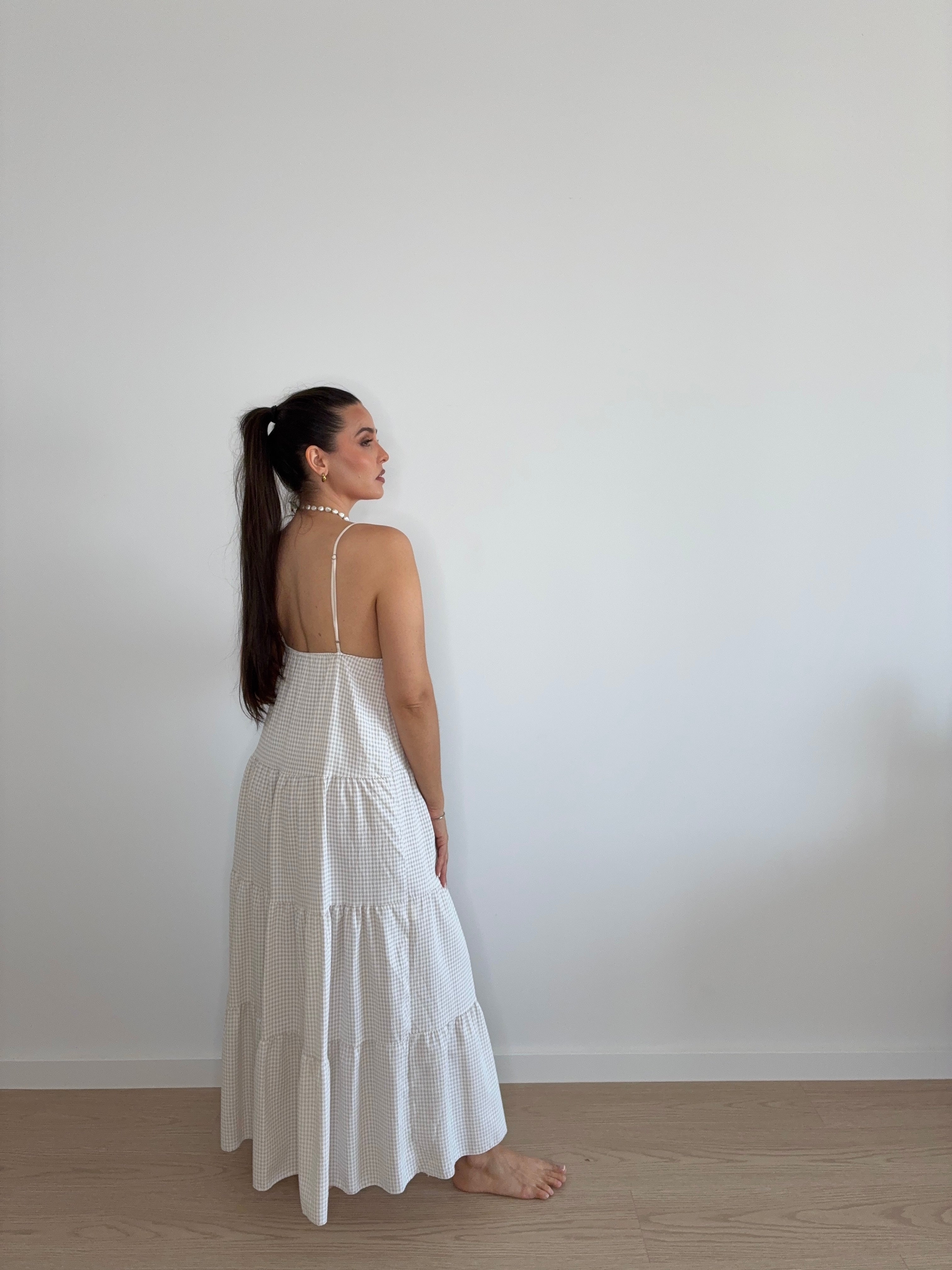 Vestido escote V de cuadro vichy