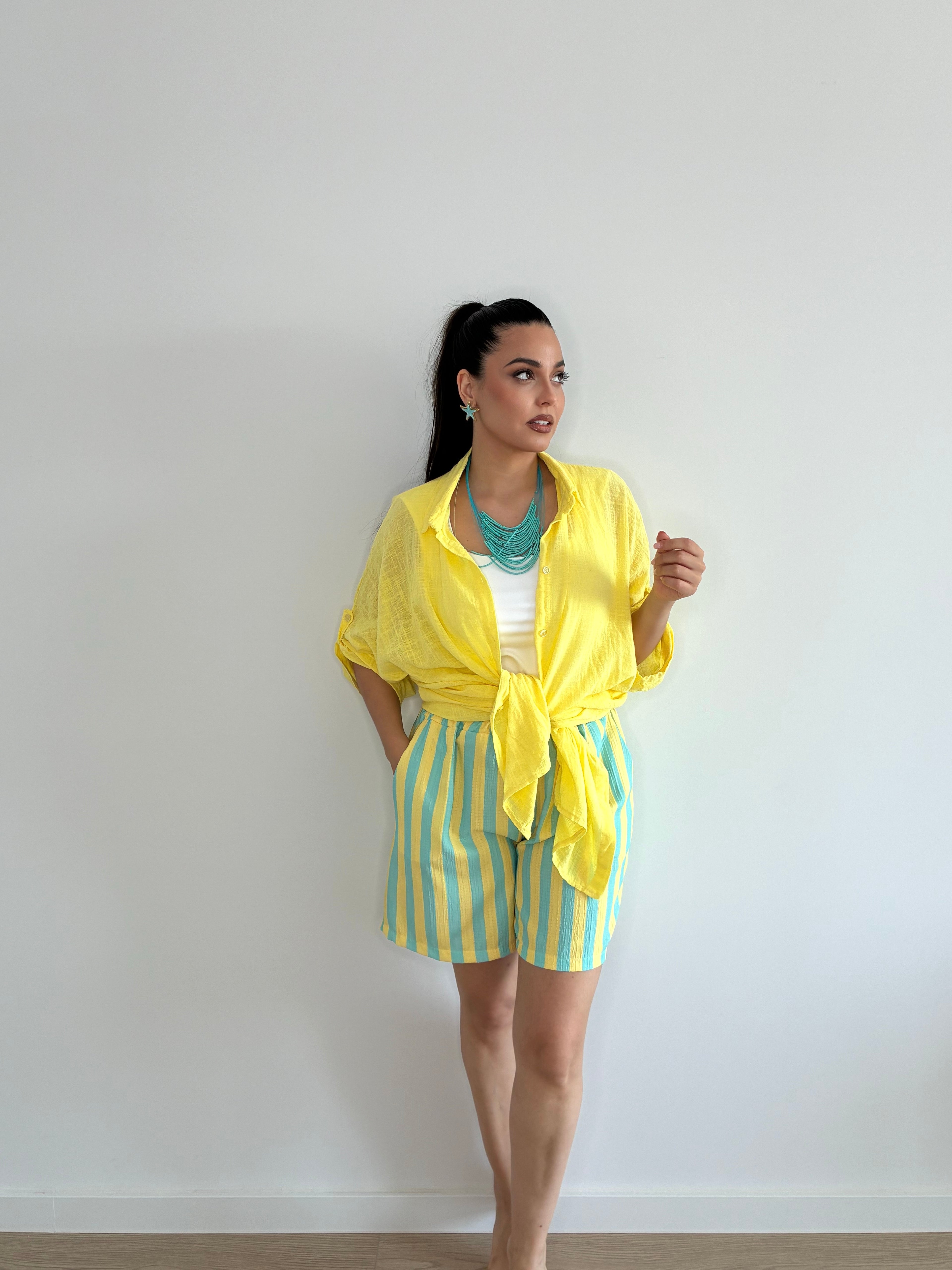 Camisa vestido amarilla de lino