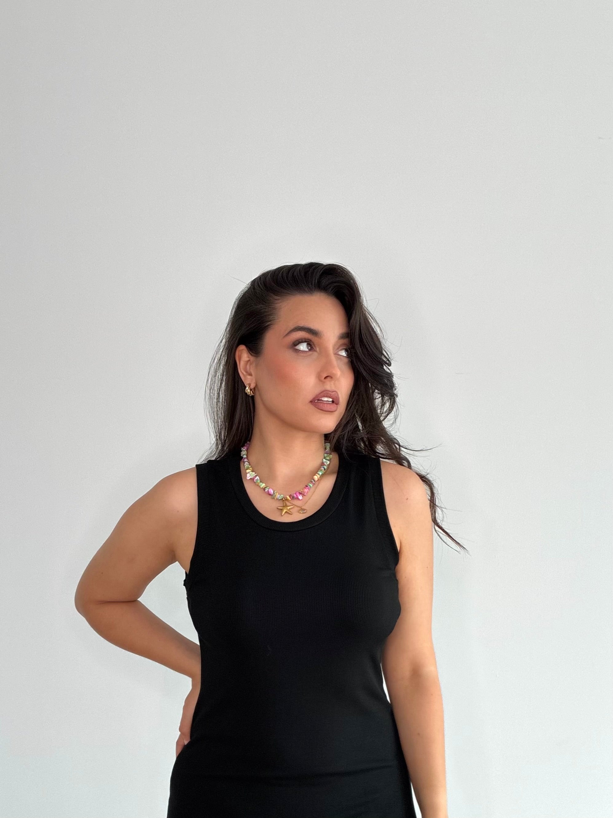 Vestido básico canalé negro