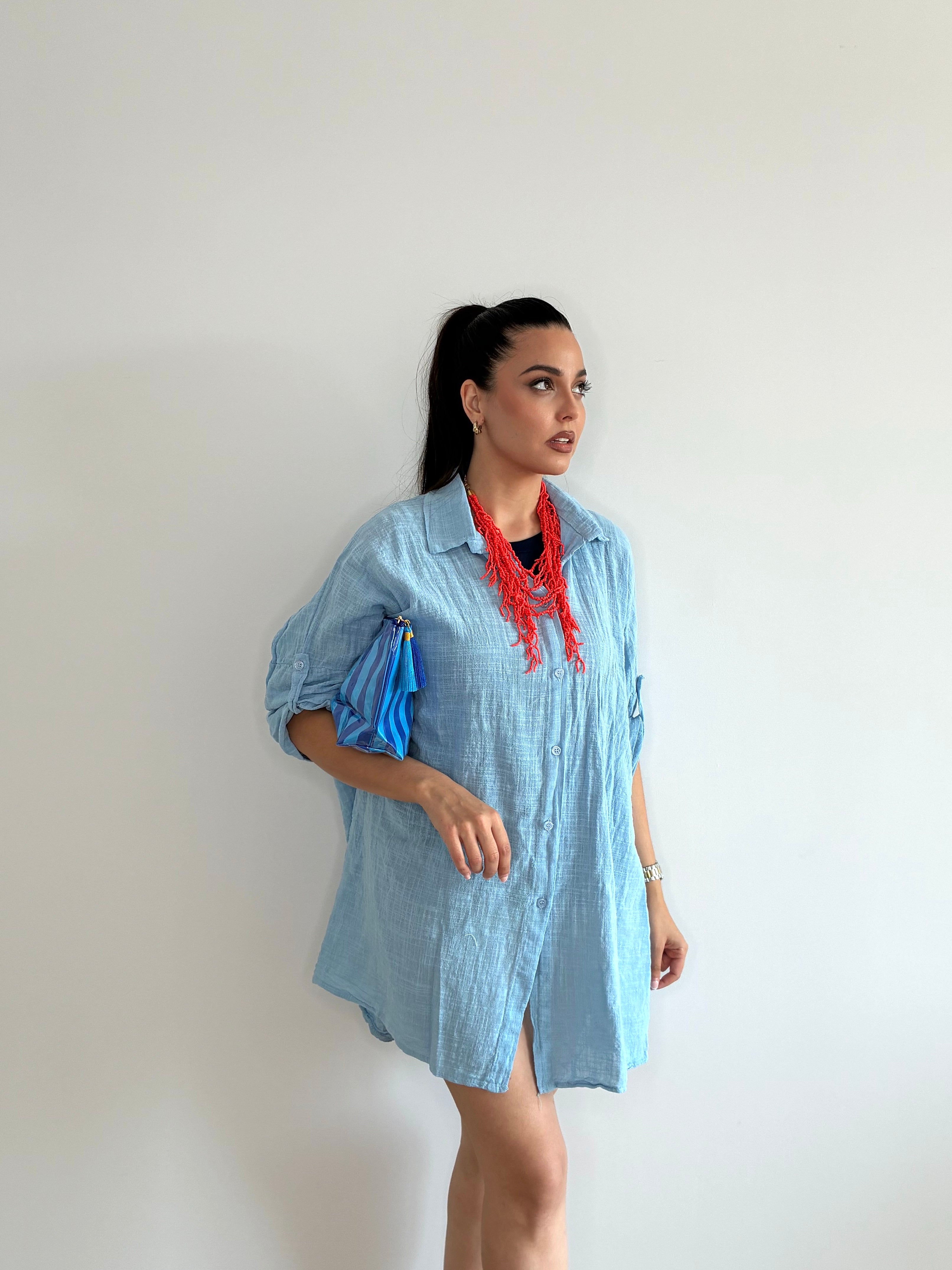 Camisa vestido azul de lino