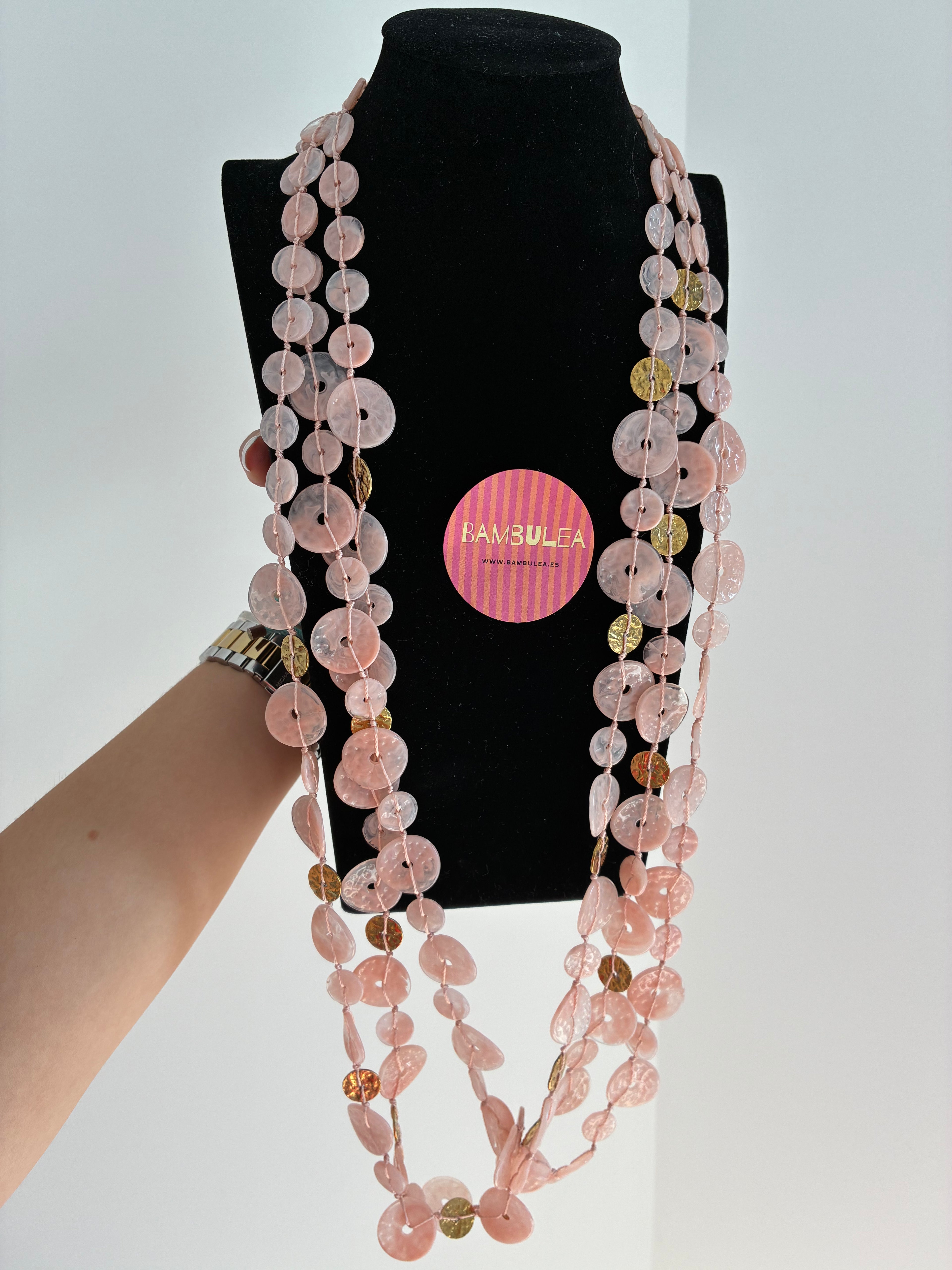 Collar botones rosa y dorado