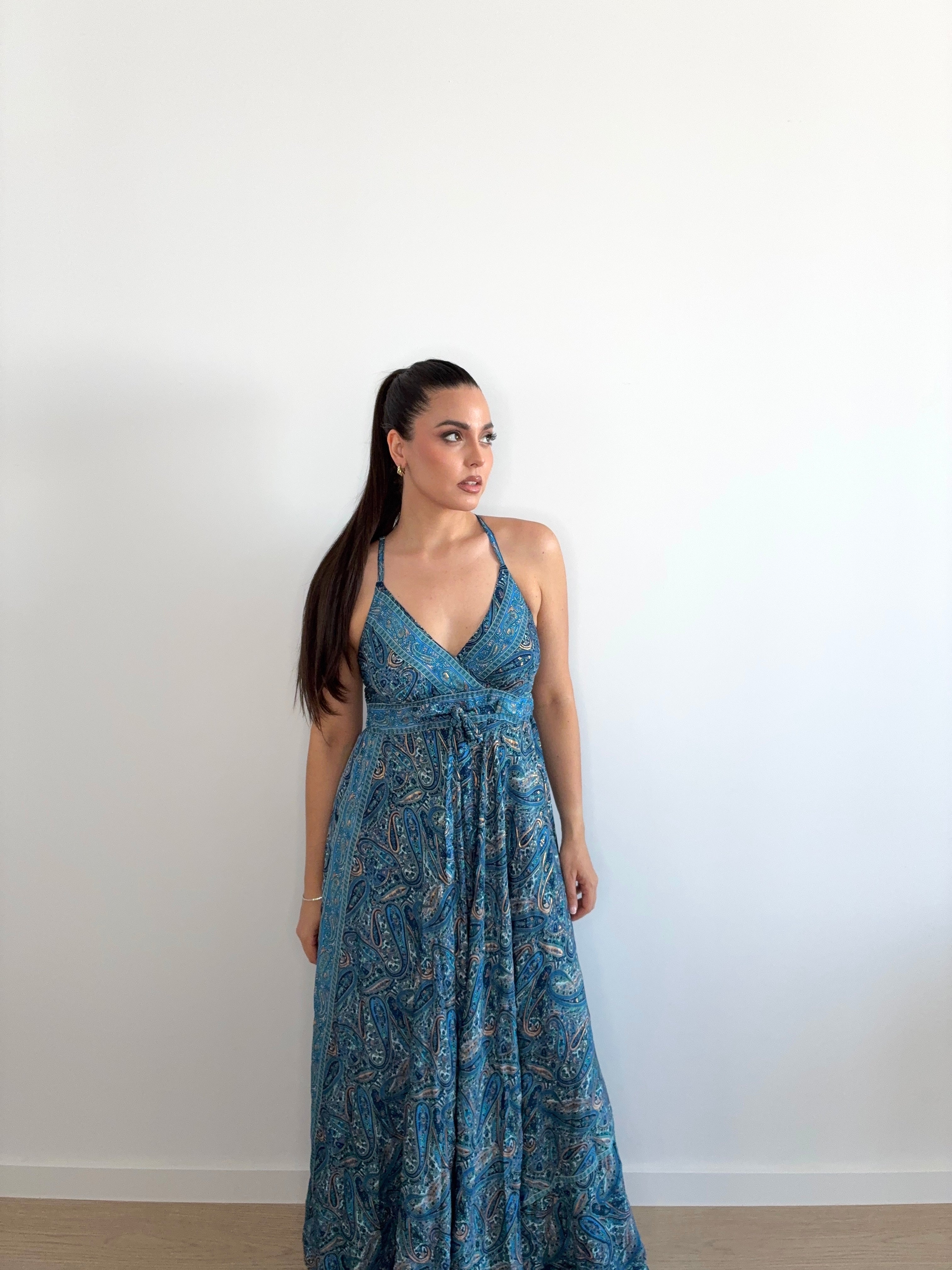 Vestido largo indio con estampado cachemira