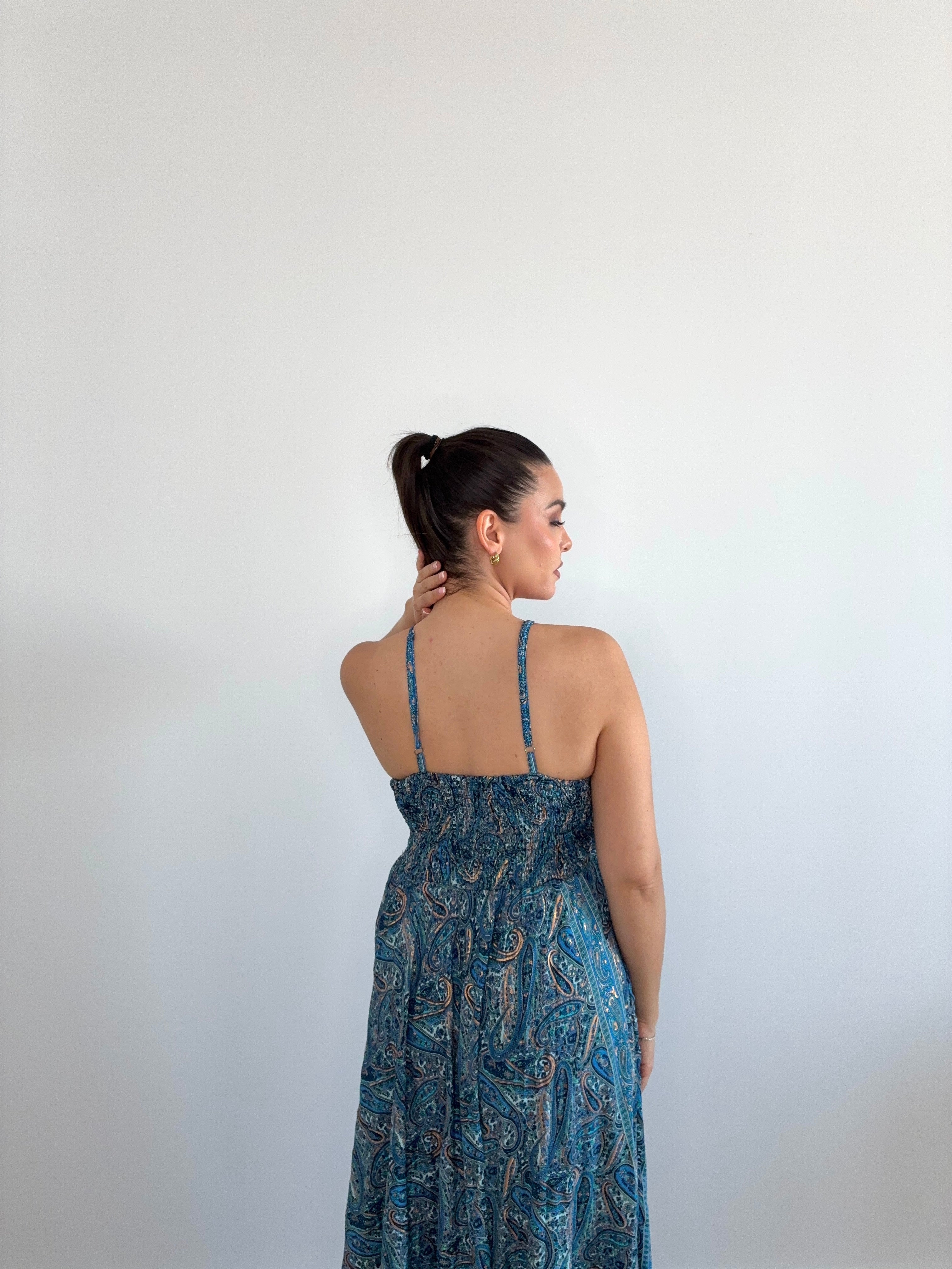 Vestido largo indio con estampado cachemira