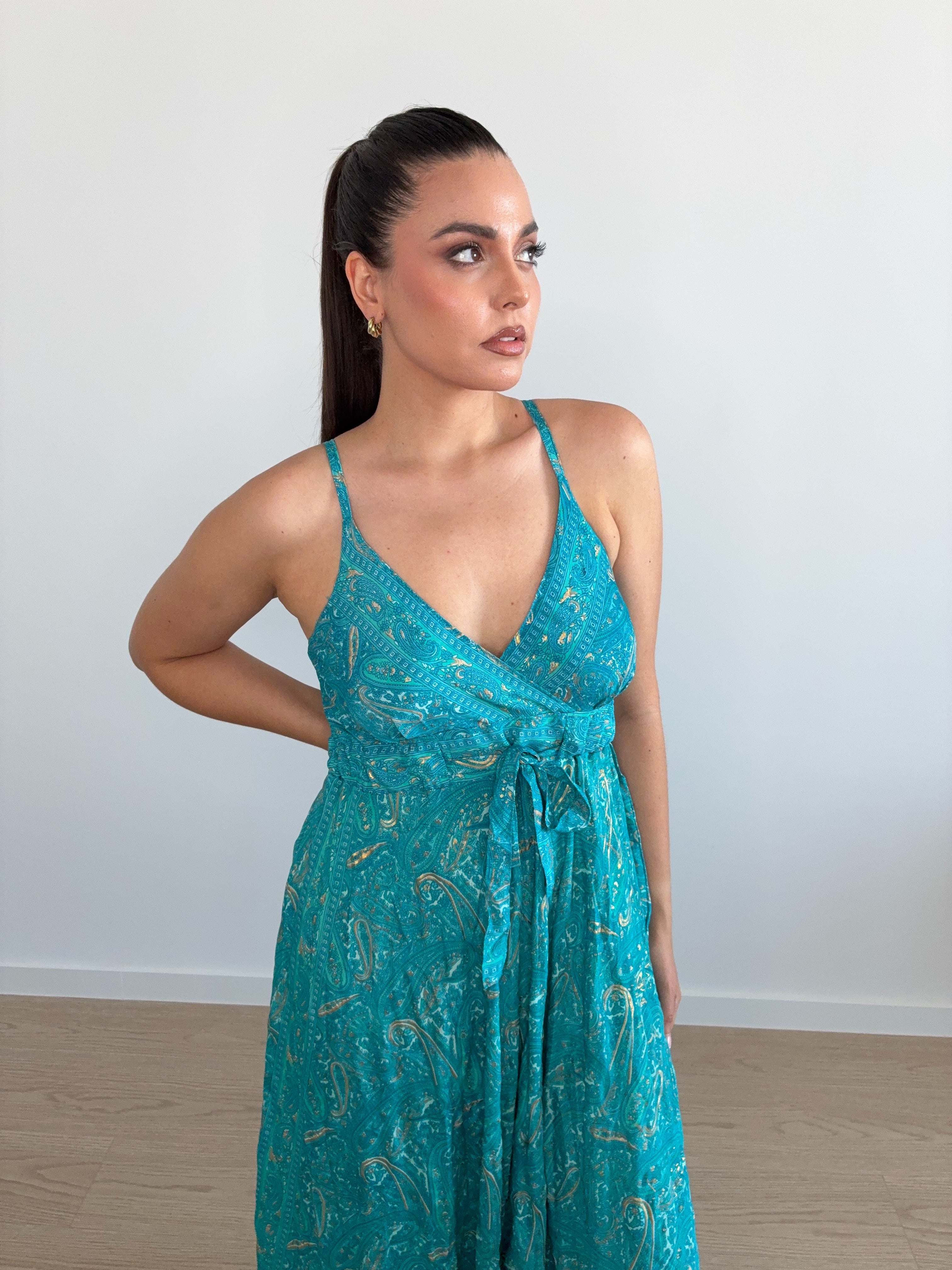 Vestido largo indio con estampado cachemira
