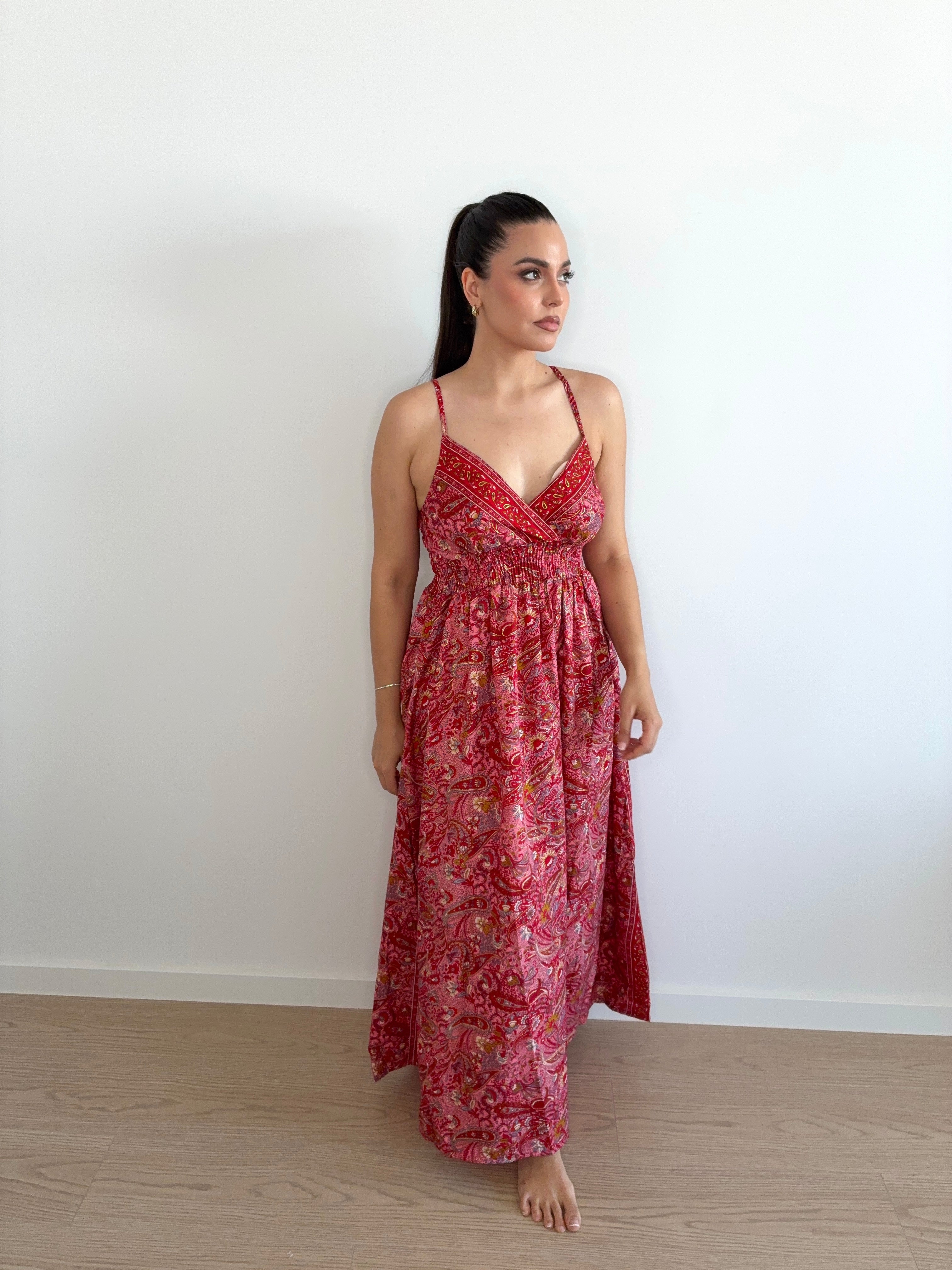 Vestido largo indio con estampado cachemira
