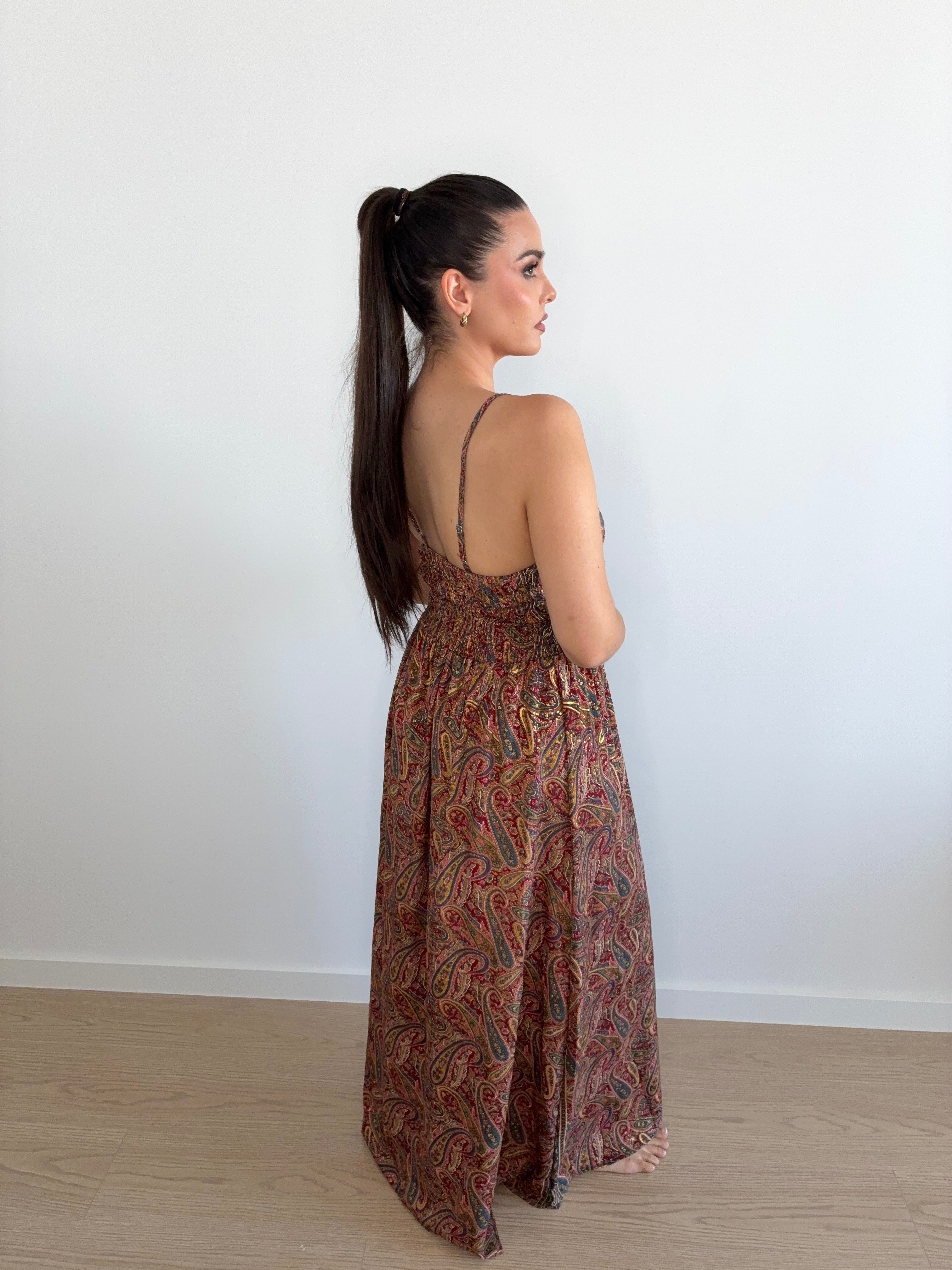 Vestido largo indio con estampado cachemira
